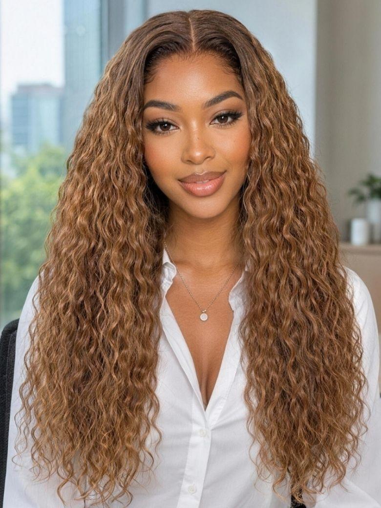 UNice Warm Honey Golden Brown Water Wave Bye-Bye Slip™ 7x5 Lace Glueless Wear and Go Wig for Beginners
