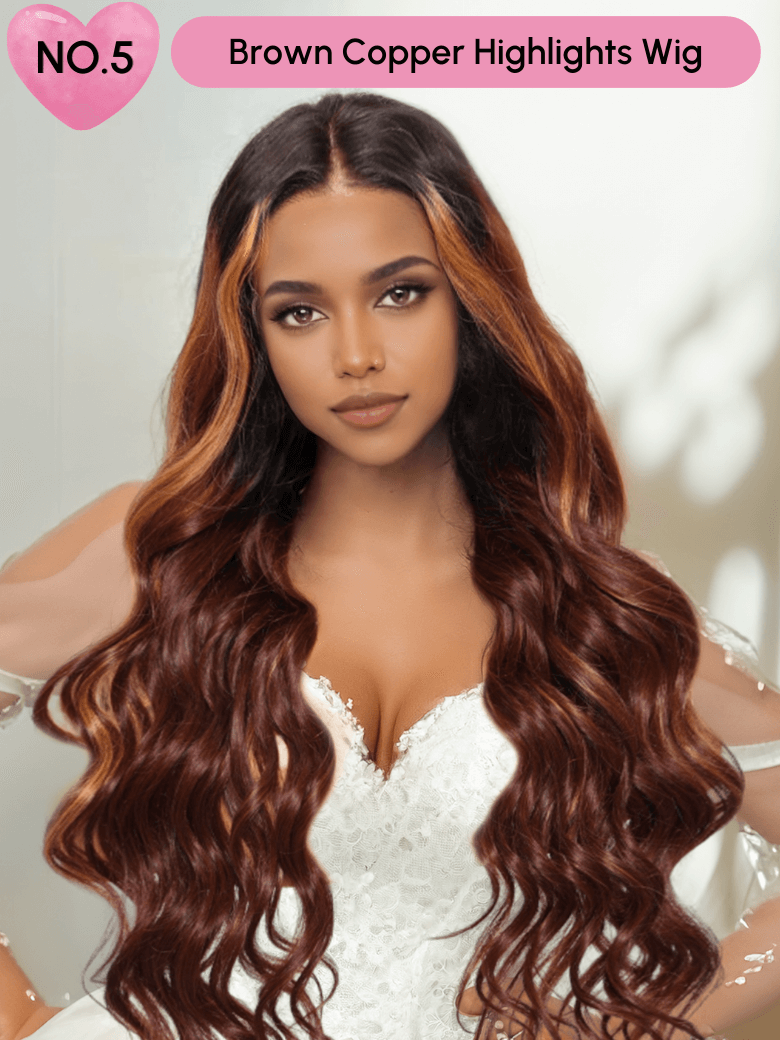 A model displays the UNice 24 Inch 200% Density 13x4 Pre-cut Lace Wig Last Chance Sale wig-1 Wig 1Stock, showing a model with long brown hair and a white dress and 13x4.