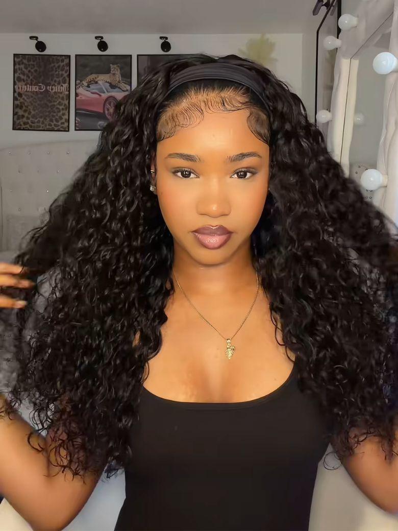 UNice Water Wave In Natural Black 2-In-1 Switch™ Breathable Headband Wig with Flexible Drawstring