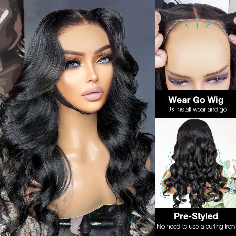 Glueless Body Wave 6x4 8x4 Lace Closure Wigs Pre-Plucked Lace Closure Human Hair Wig