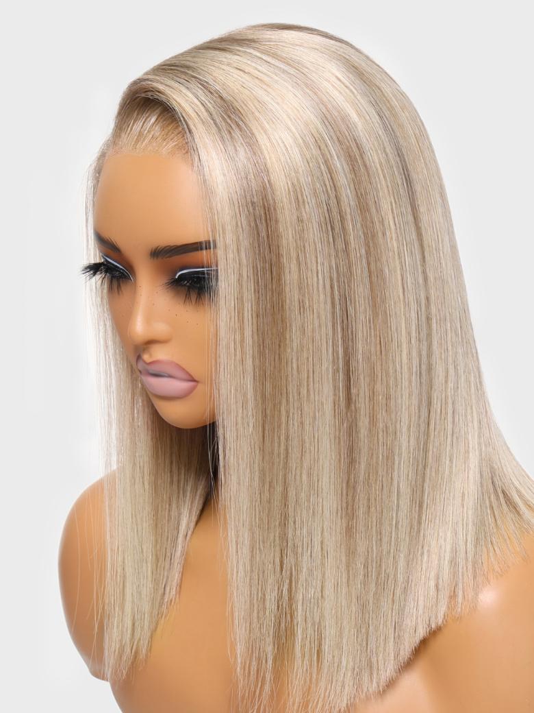 The UNice Shiny and Glossy Beige Blonde Hair Color product image shows a blonde wig with long straight hair.