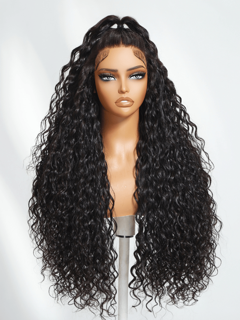 The UNice 7x5 Bye Bye Knots Wig Quick Glueless & HD Lace Wet & Wavy Water Wave Invisible visual image position 12 shows a wig with long curly hair | water wave texture.