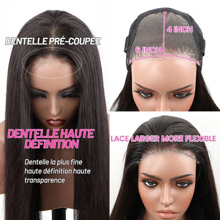 Glueless Body Wave 6x4 8x4 Lace Closure Wigs Pre-Plucked Lace Closure Human Hair Wig