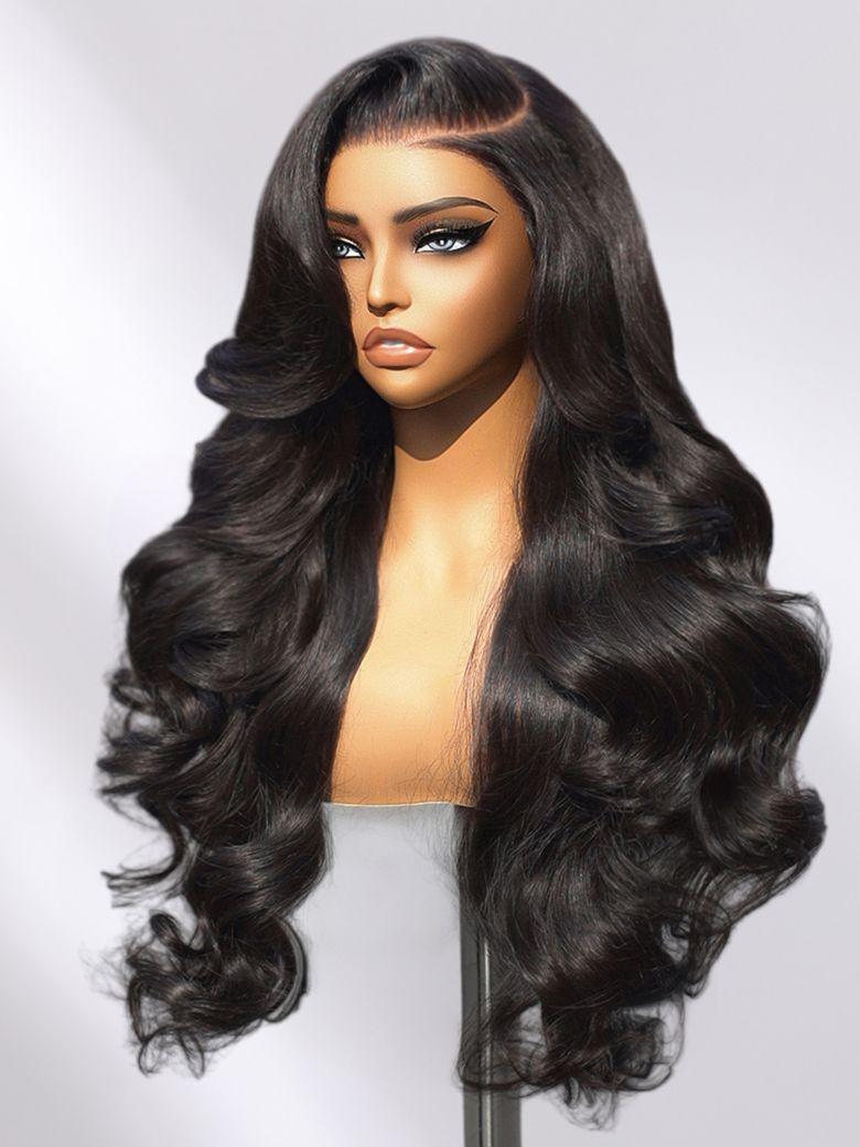 The UNice Invisi Drawstring UNice 13x4 Pre-Everything Transparent Lace & HD Lace Front wig product image shows a wig with long hair and body wave texture, 13x4, lace.
