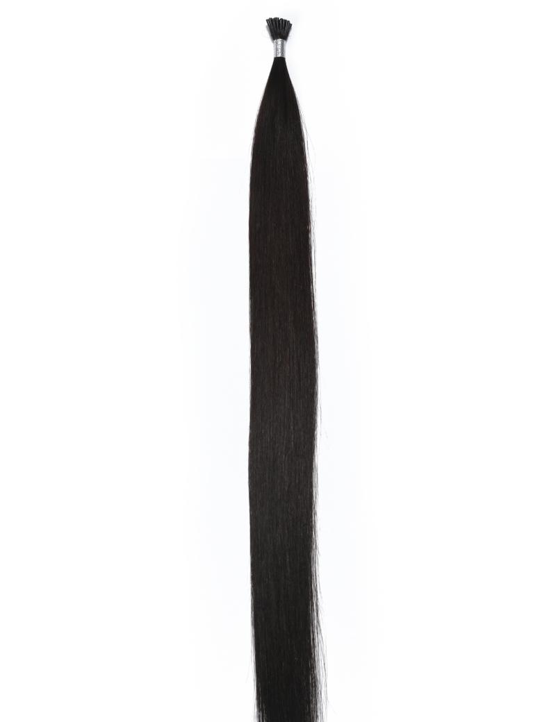 The UNice Off Black Human Hair I Tip Extension visual image position 2 shows a black hair extension on a white background.