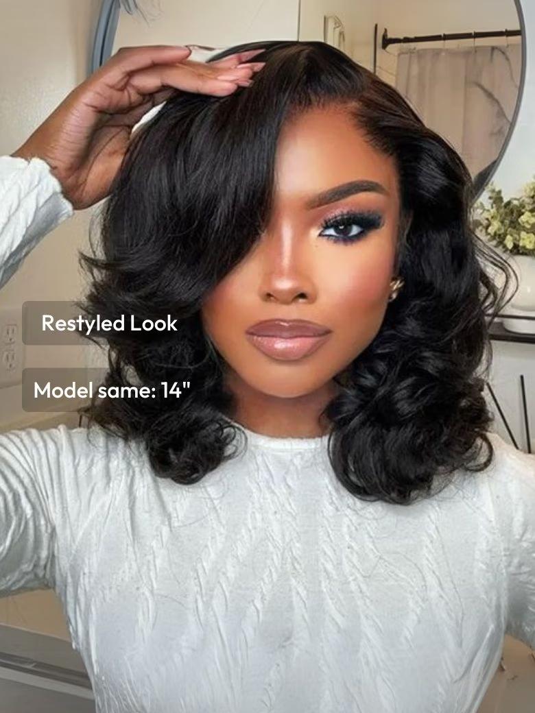 A model displays the UNice Invisi Drawstring 7x5 Put On And Go Lace Summer Style Glueless Lace Bleached wig, showing a model with long hair and a white shirt and 7x5.