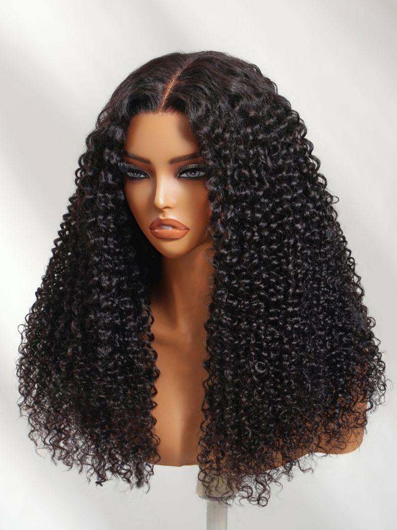 The UNice 7x5 Bye Bye Knots 150% Density Jerry Curly Wig With Bleached Invisible Knots product image shows a wig with curly hair on a mann and jerry curl texture, curly.