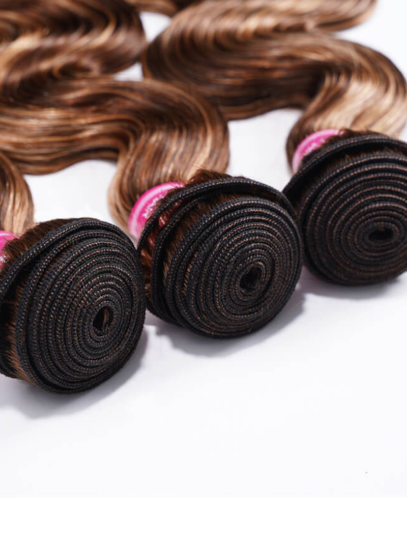 The UNice Mix Color Body Wave Hair Weaving 3 Bundles Honey Blonde Color product image shows brazilian hair extensions and body wave texture, honey blonde.