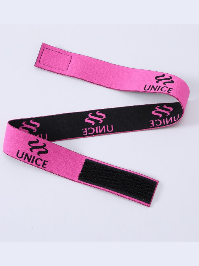 The UNice Customize Elastic Headband With Adjust Band For Closure Frontal wig Lay Down(1 image highlights nuICE, nnICE, UNICE and a pair of pink and black wristbands.