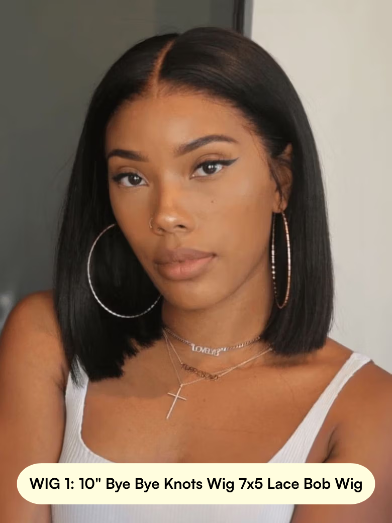 A model displays the UNice All $69: Bye Bye Knots Or Half Wig, showing a model with long black hair wearing a white top.