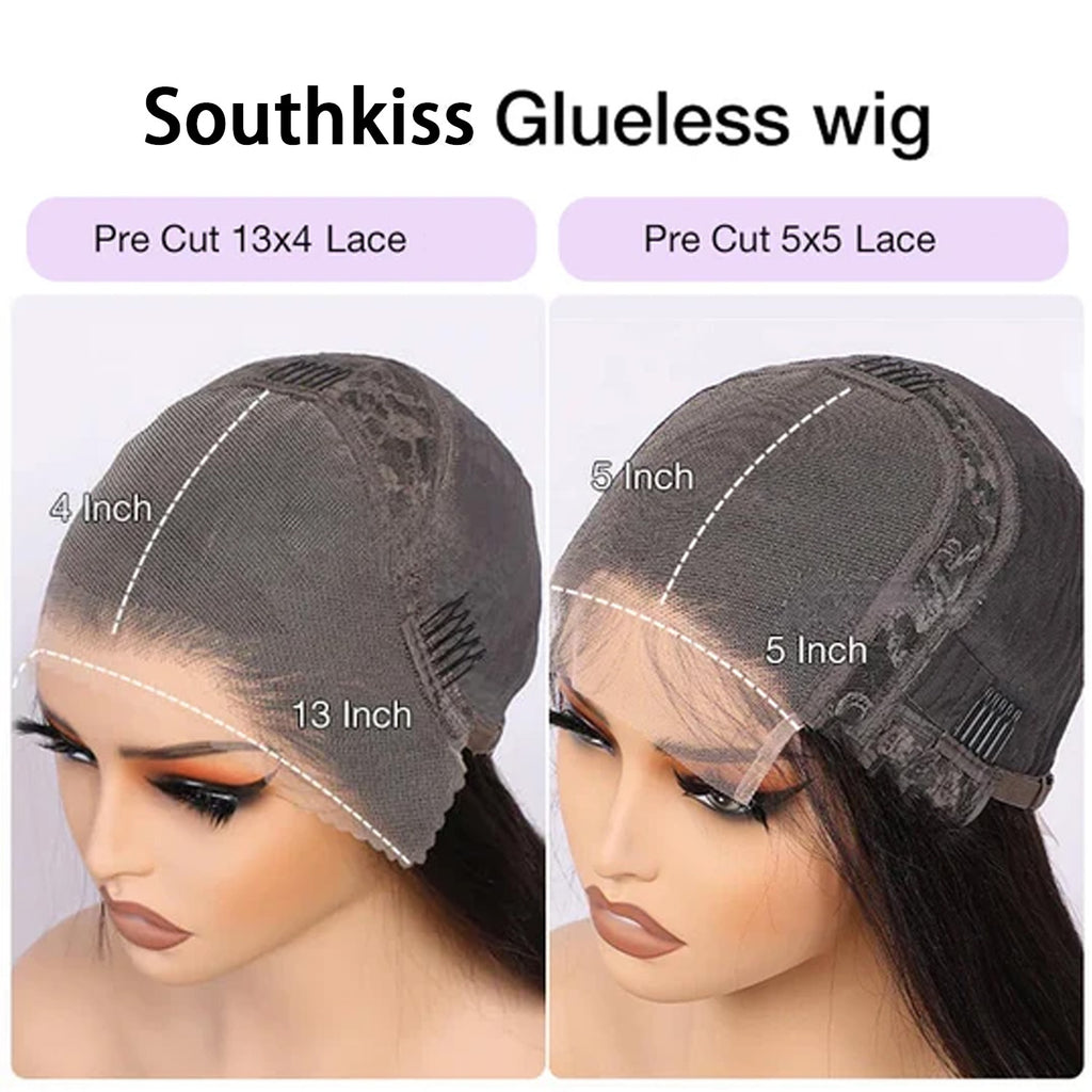 Glueless Blonde Highlights Curly Wig Pre Cut 5x5 Lace Human Hair Pre Everything Wigs