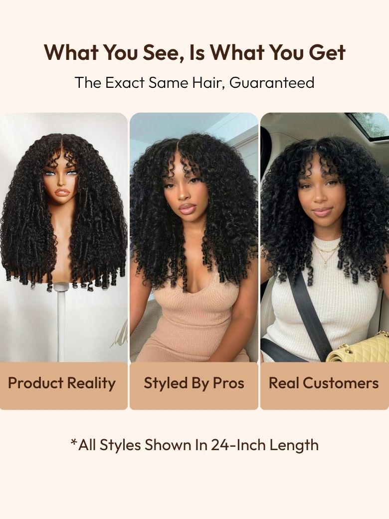 UNice 7x5 Bye-Bye Slip Glueless Curly Texture Extremely Light Wig With Finger Coil Ends 150% Density Premium Hair Drawstring Wig