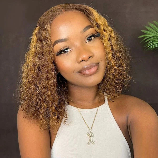 Glueless 4x4 Pre Cut Lace Water Wave Short Bob Wigs 100% Human Hair