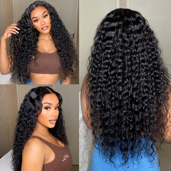PreMax 180% / 250% Density | Water Wave 13x4 Glueless Frontal HD Lace Regular Cap & Regular Lace Drawstring Cap Free Part Long Curly Wig 100% Human Hair
