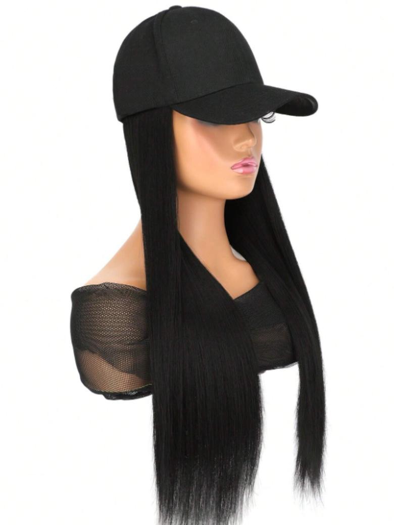 The UNice Black Straight Baseball Hat Glueless Wig product image shows a black wig with long hair and a baseball cap and straight texture, glueless wear.