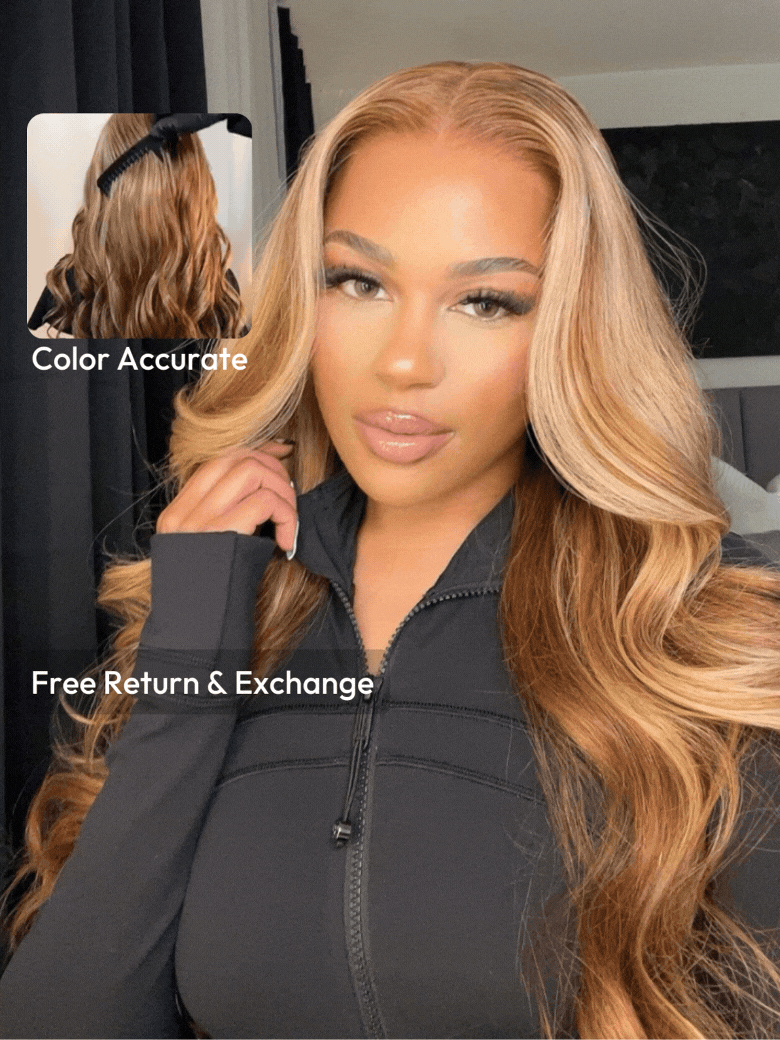 ByeBye Knots Wig Pre-Cut 7x5 Glueless Lace Honey Blonde Body Wave Wig With Bleached Clean Knots