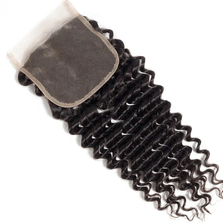 4x4 Transparent Lace Closure Deep Wave Human Hair Closure Natural Black Hair Top Swiss Lace