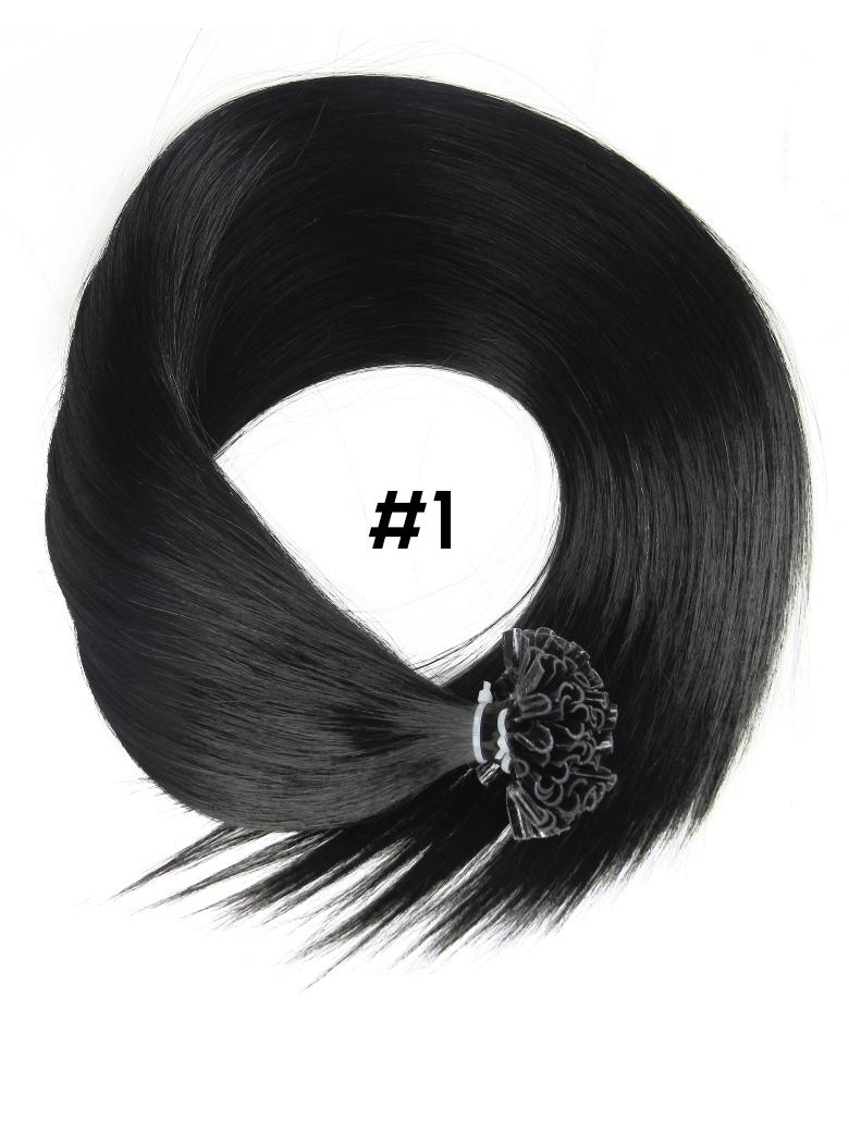 The UNice KERAHERO U-TIP STRAIGHT: 50G is shown with a black hair extension with a flower on top and straight texture.