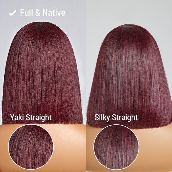 Outlet | Put On and Go Reddish Purple / Ash Blonde Highlight / Brown Highlight / Natural Black Layered Cut Yaki Straight Minimalist Lace Bob Wig