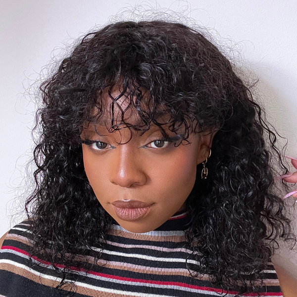 Worth I Put On & Go Water Wave No Lace Glueless Short Wig With Bangs 100% Human Hair
