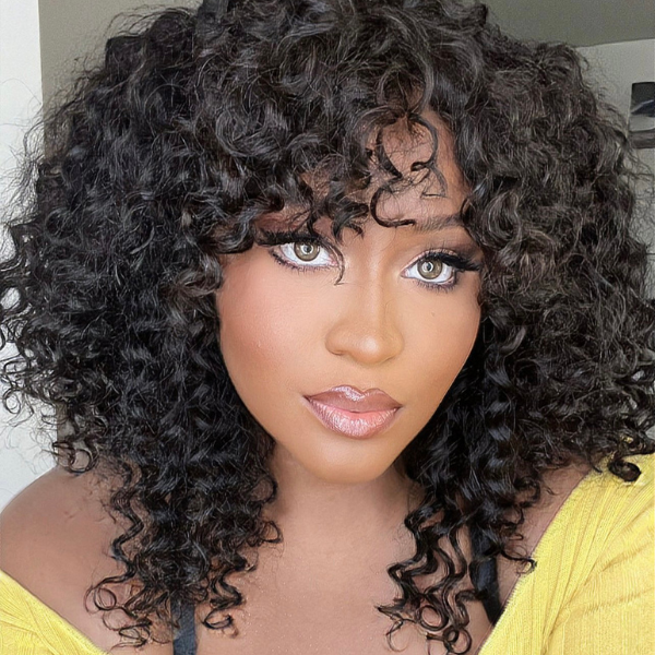 Worth I Put On & Go Water Wave No Lace Glueless Short Wig With Bangs 100% Human Hair