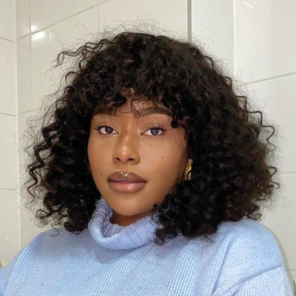 Worth I Put On & Go Water Wave No Lace Glueless Short Wig With Bangs 100% Human Hair
