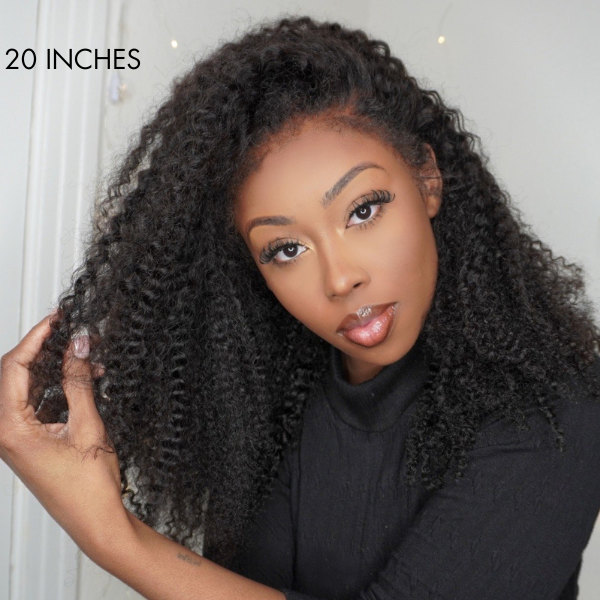 outlet | 4C Edges | Realistic Kinky Edges Afro Curly 13x4 Frontal Lace Long Wig 100% Human Hair