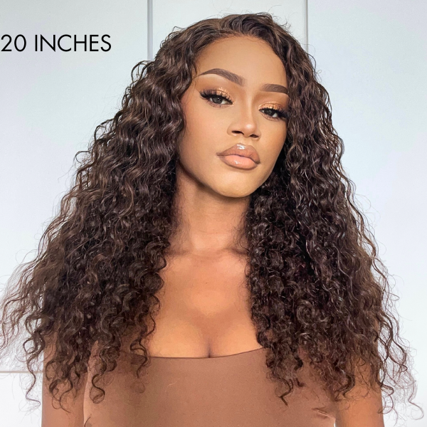 outlet | Brown Water Wave 5x5 Closure Lace Glueless Mid Part Long Wig 100% Human Hair