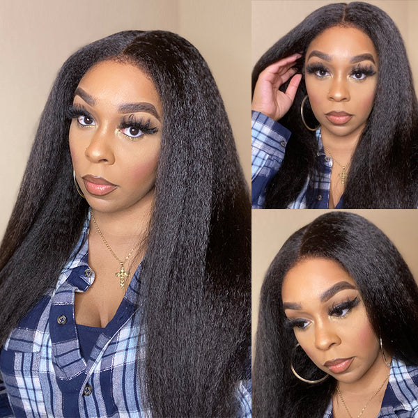 Worth | 4C Edges | Natural Black  Kinky Edges Kinky Straight 5x5 Closure Glueless Long Wig
