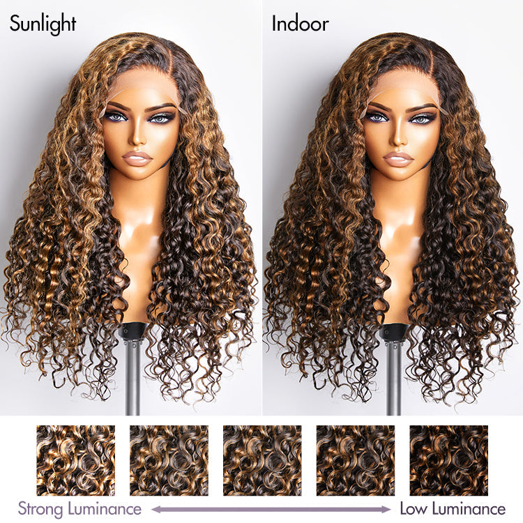 Special Price | Brown Highlights Funmi Curly Glueless 7x6 Closure Lace Long Curly Wig Beginner Friendly | Large & Small Cap Size