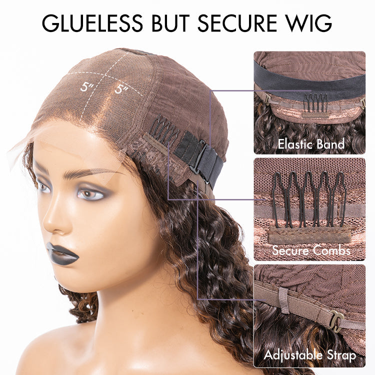 Worth | Brown Highlights Funmi Curly Glueless 7*6 Closure Lace Curly Wig Beginner Friendly