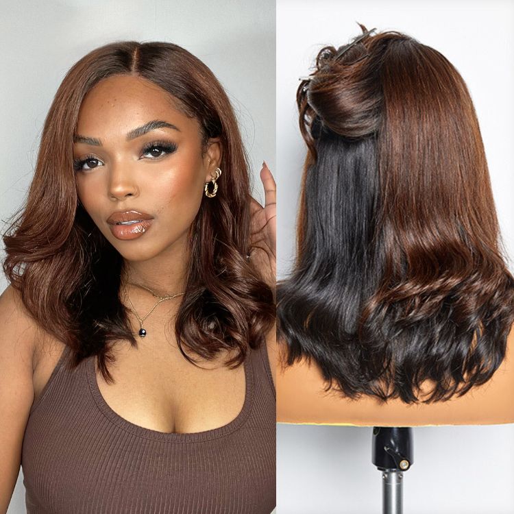 Worth | Brown with Black Peekaboo Loose Body Wave Glueless 13x4 Frontal Lace Wig