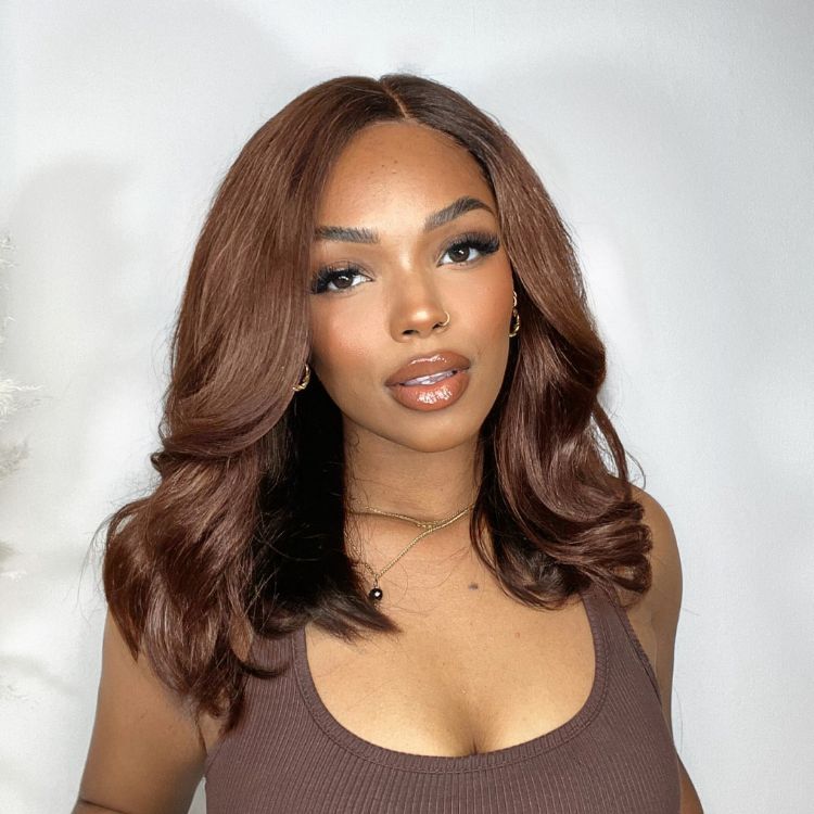 Worth | Brown with Black Peekaboo Loose Body Wave Glueless 13x4 Frontal Lace Wig