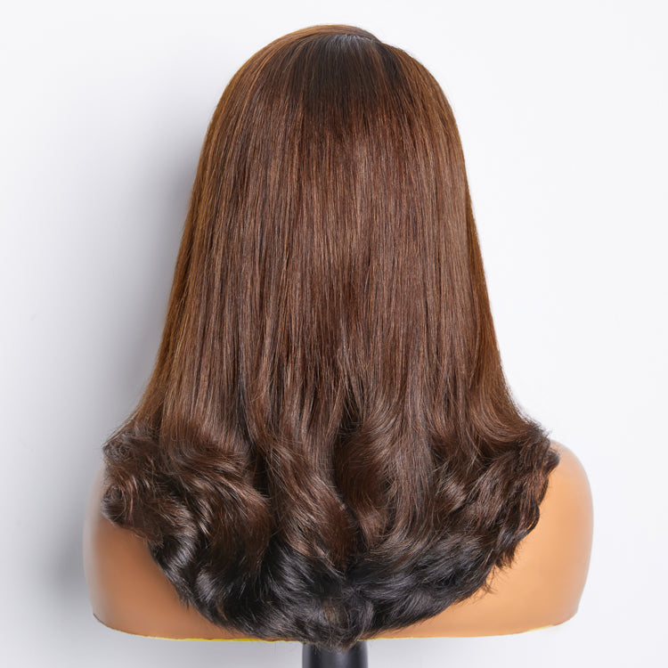Worth | Brown with Black Peekaboo Loose Body Wave Glueless 13x4 Frontal Lace Wig