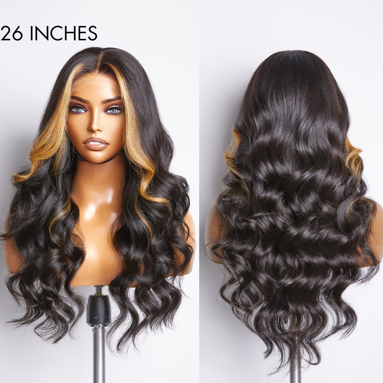 Worth | Face-framing Blonde Highlight Layered Cut Loose Body Wave 5x5 Closure Undetectable HD Lace Wig