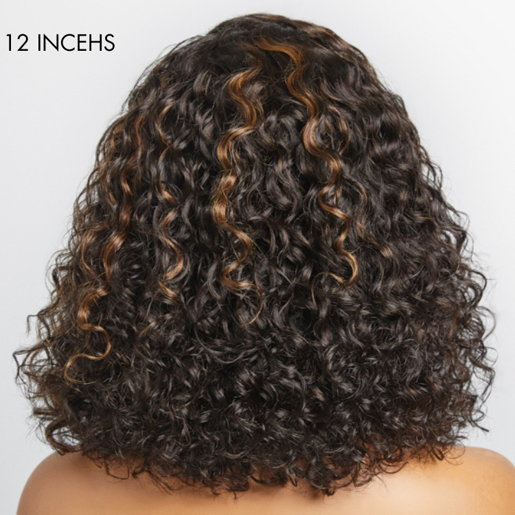 Worth | Casual Blonde Highlights Curly Minimalist HD Lace Glueless C Part Short Wig 100% Human Hair