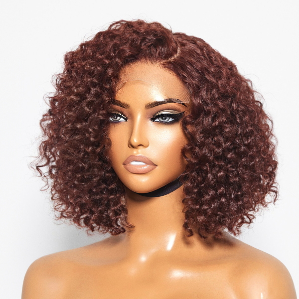 Reddish Brown Water Wave Glueless 5x5 Closure Lace Short Wig