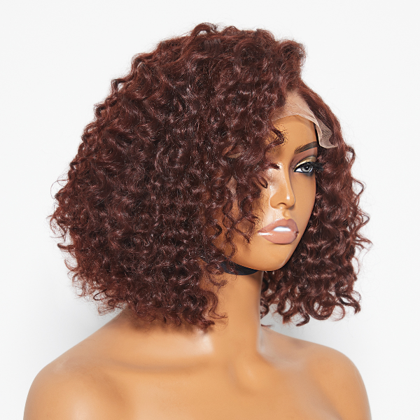Reddish Brown Water Wave Glueless 5x5 Closure Lace Short Wig