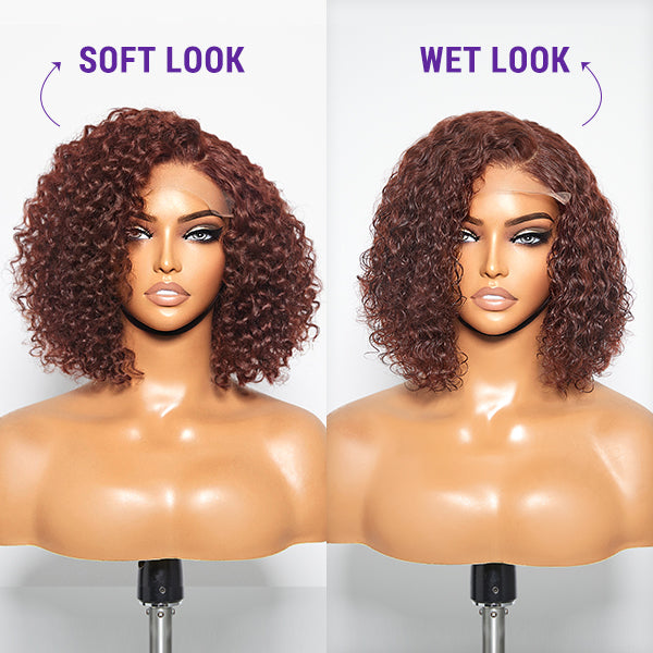 Reddish Brown Water Wave Glueless 5x5 Closure Lace Short Wig