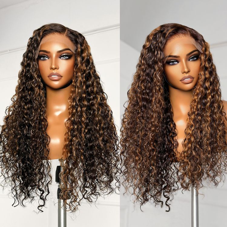 OUTLET | Brown Highlights Funmi Curly Glueless 5x5 Closure Lace Wig Beginner Friendly