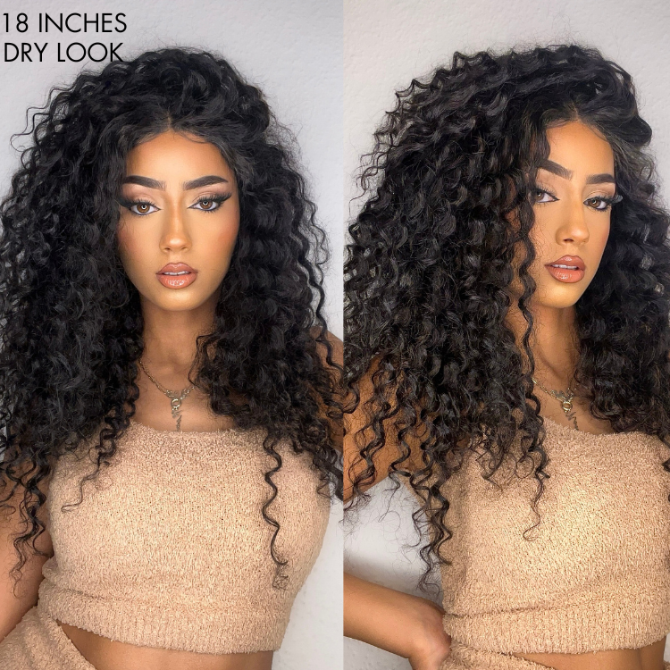 OUTLET | Deep Wave 4x4 Closure Lace Glueless Mid Part Long Curly Wig With Bangs 100% Human Hair