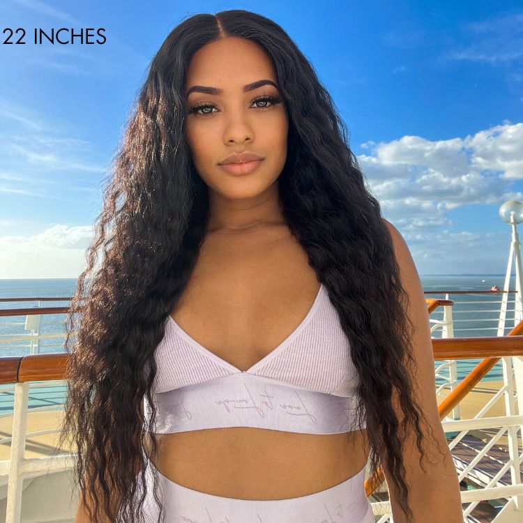 Worth | Flowy Bohemian Curly 13×4 Closure Lace Glueless Mid Part Long Wig 100% Human Hair