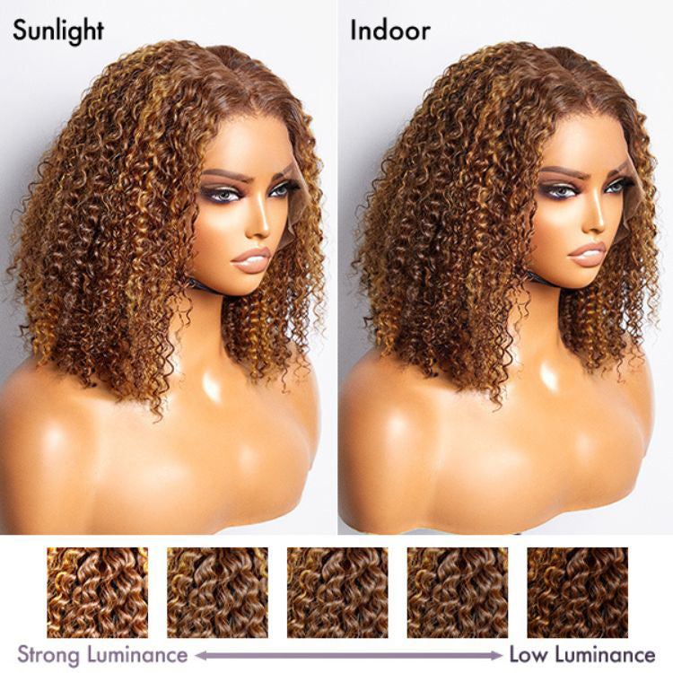 Worth | SouthKiss Hair Mix Color Brown Curly Bob Wig Glueless 13x4 Lace Front Short Wig 100% Human Hair