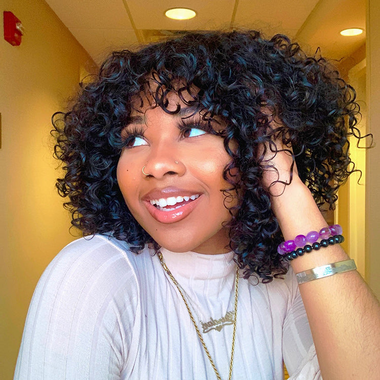 Worth | Throw On & Go Shaggy Style Funmi Curly Glueless No Lace Wig with Bangs