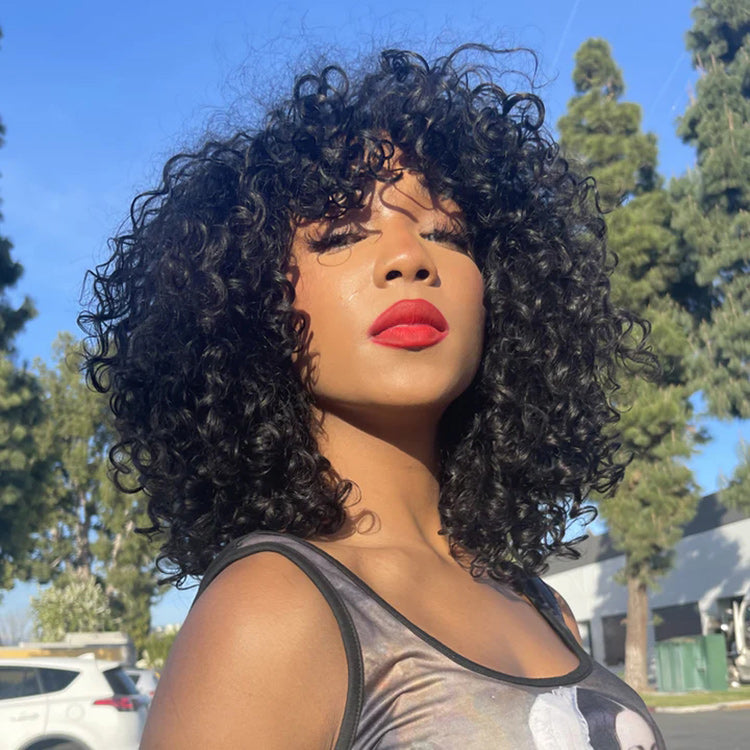 Worth | Throw On & Go Shaggy Style Funmi Curly Glueless Minimalist Lace Wig with Bangs