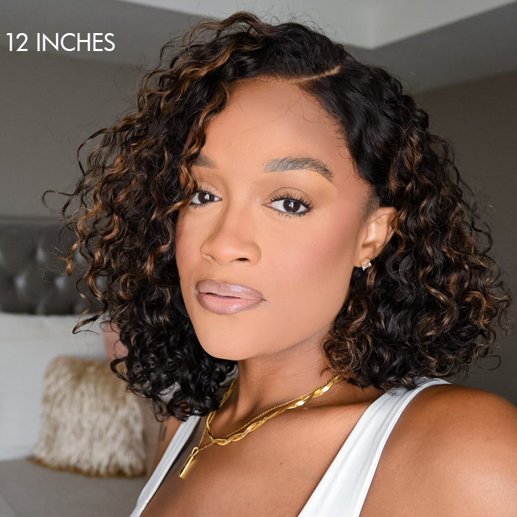 Flash Sale | Casual Blonde Highlights Curly Minimalist HD Lace Glueless C Part Short Wig 100% Human Hair