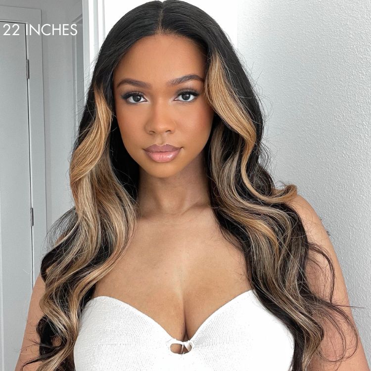 Worth I Blonde Highlight Big Loose Wave 4x4 Closure HD Lace Glueless Mid Part Wig 100% Human Hair