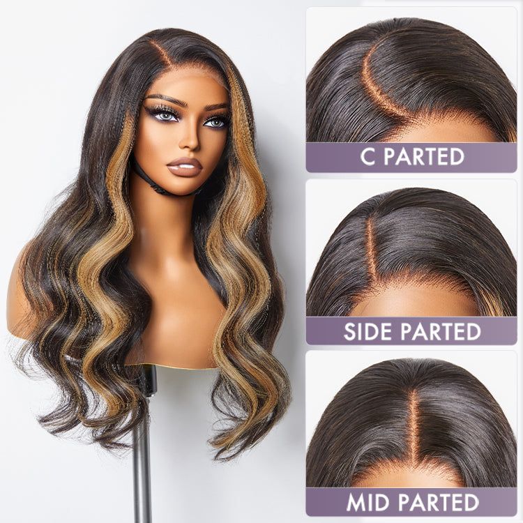 Worth I Blonde Highlight Big Loose Wave 4x4 Closure HD Lace Glueless Mid Part Wig 100% Human Hair