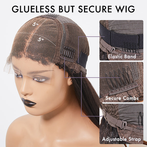 Worth | 4C Edges | Natural Black  Kinky Edges Kinky Straight 5x5 Closure Glueless Long Wig