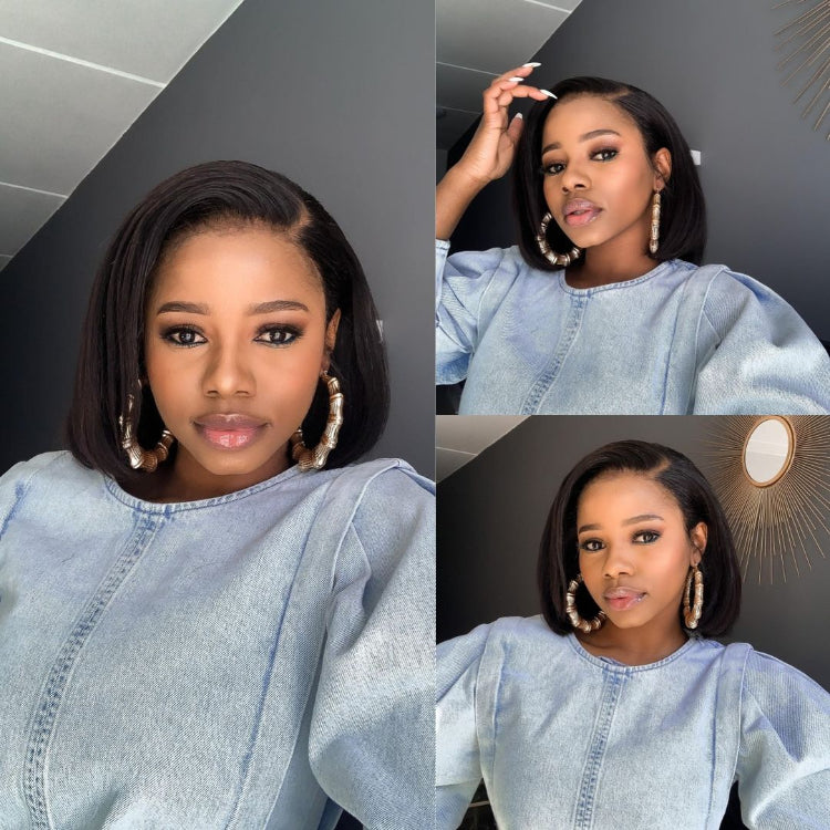 VolumeMAX™ 200% Density Super Double Drawn Natural Black Glueless Bob 8 inches Wig | PrePlucked+KnotsBleached